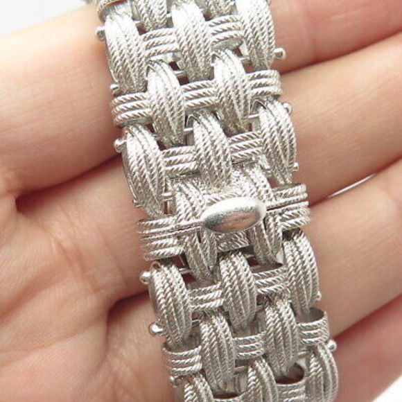 925 Sterling Silver Vintage Italy Rattan Link Bracelet 8" - Picture 6 of 7
